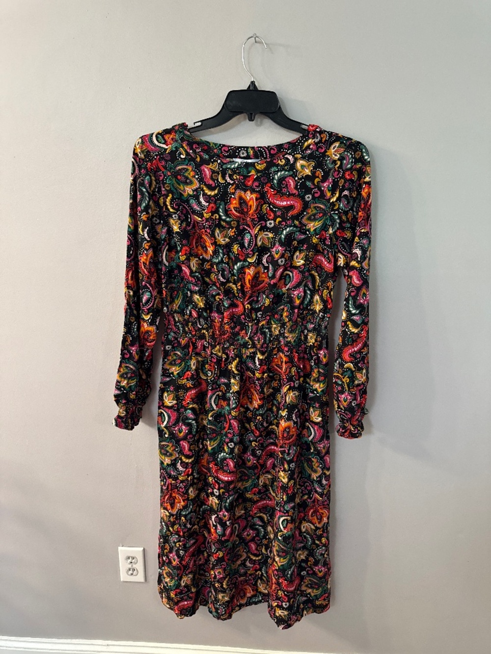 Croft & Barrow Long Sleeve Smock Waist Midi Dress - size 0x